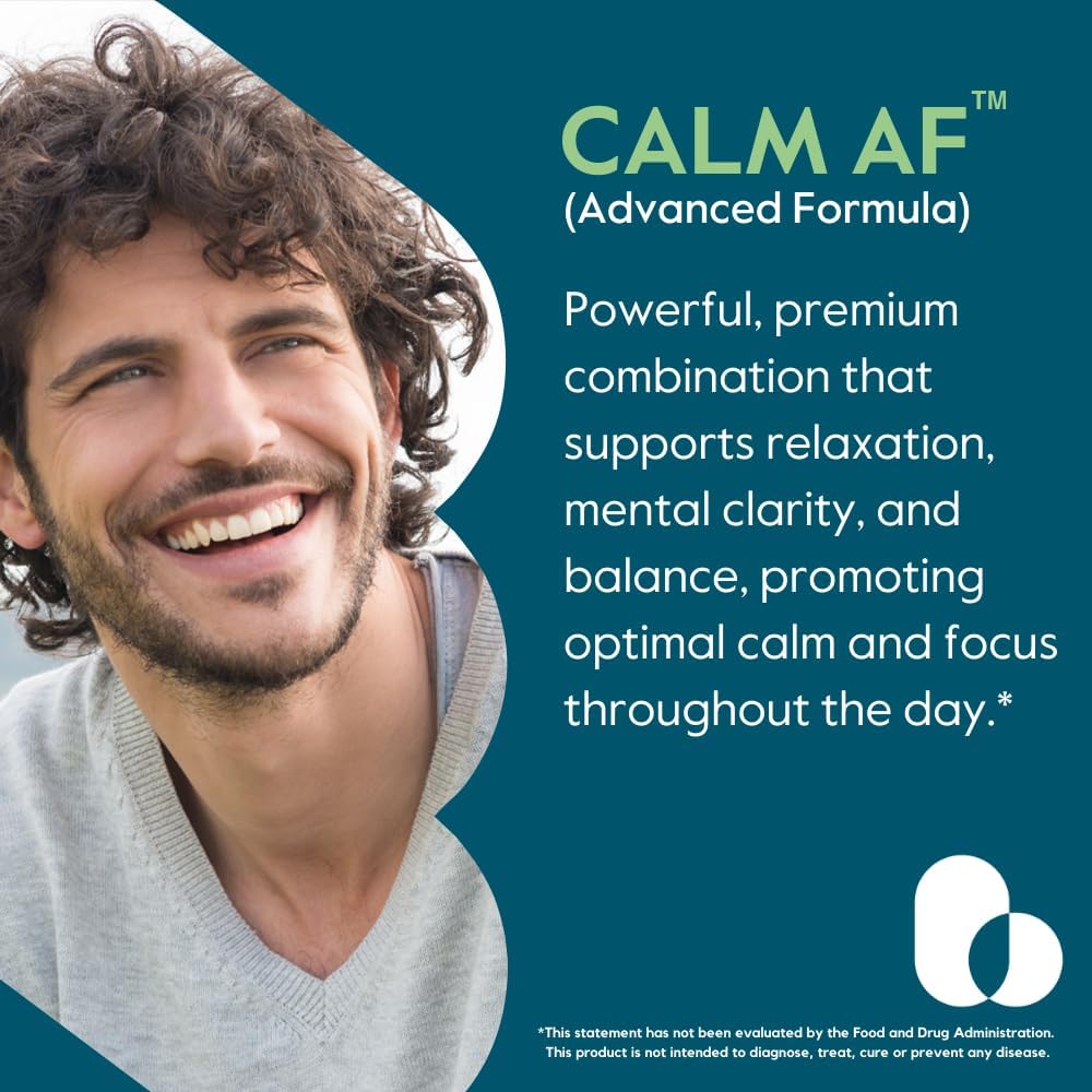 Calm AF Supplement with Shoden Ashwagandha & Suntheanine - 60 Veggie Caps, Vegan & Non-GMO - Gluten Free Formula