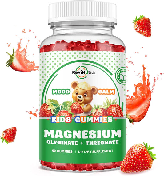 Calm Chewable Magnesium Gummies for Kids & Adults- Vegan Supplement with Omega-3, Vitamin B6, D3- Stress Relief & Bone Support, 60 Gummies