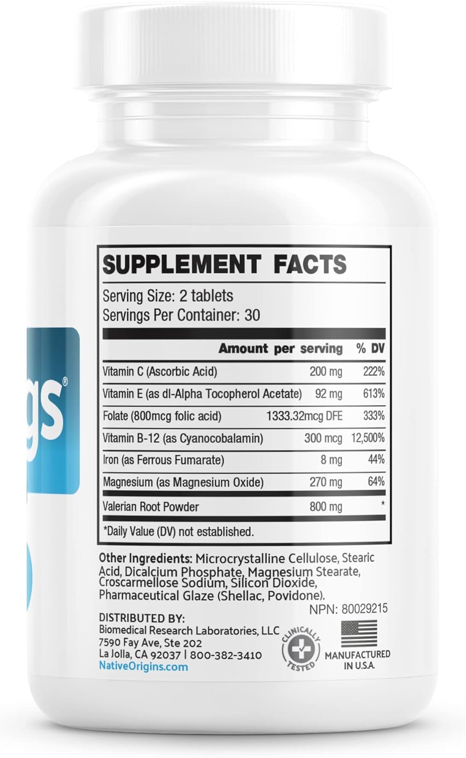 Calm Legs Natural Supplement with Iron, Magnesium, Valerian Root - Relieves Itching, Crawling, Tingling, Restless Legs - 60 Tablets