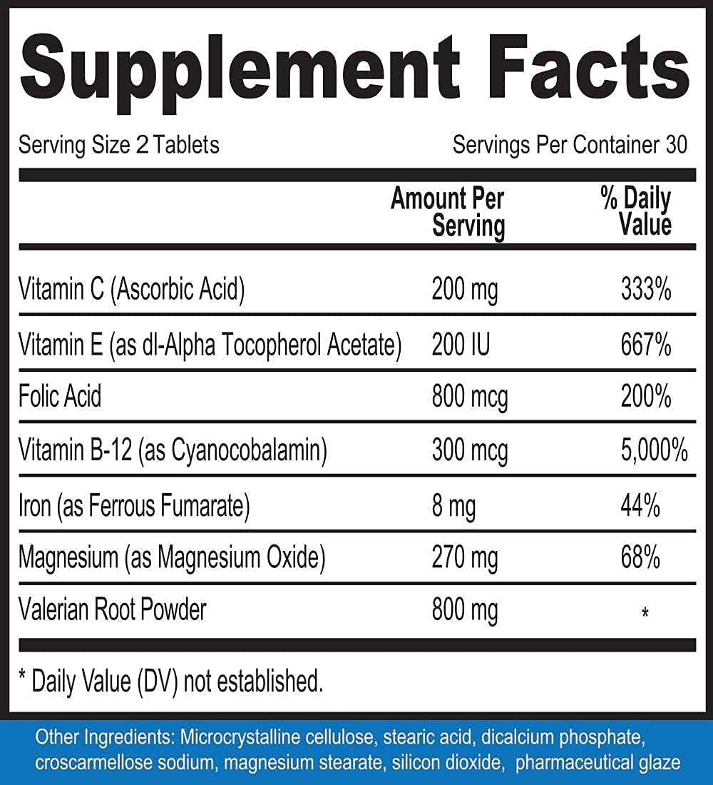 Calm Legs Natural Supplement with Iron, Magnesium, Valerian Root - Relieves Itching, Crawling, Tingling, Restless Legs - 60 Tablets