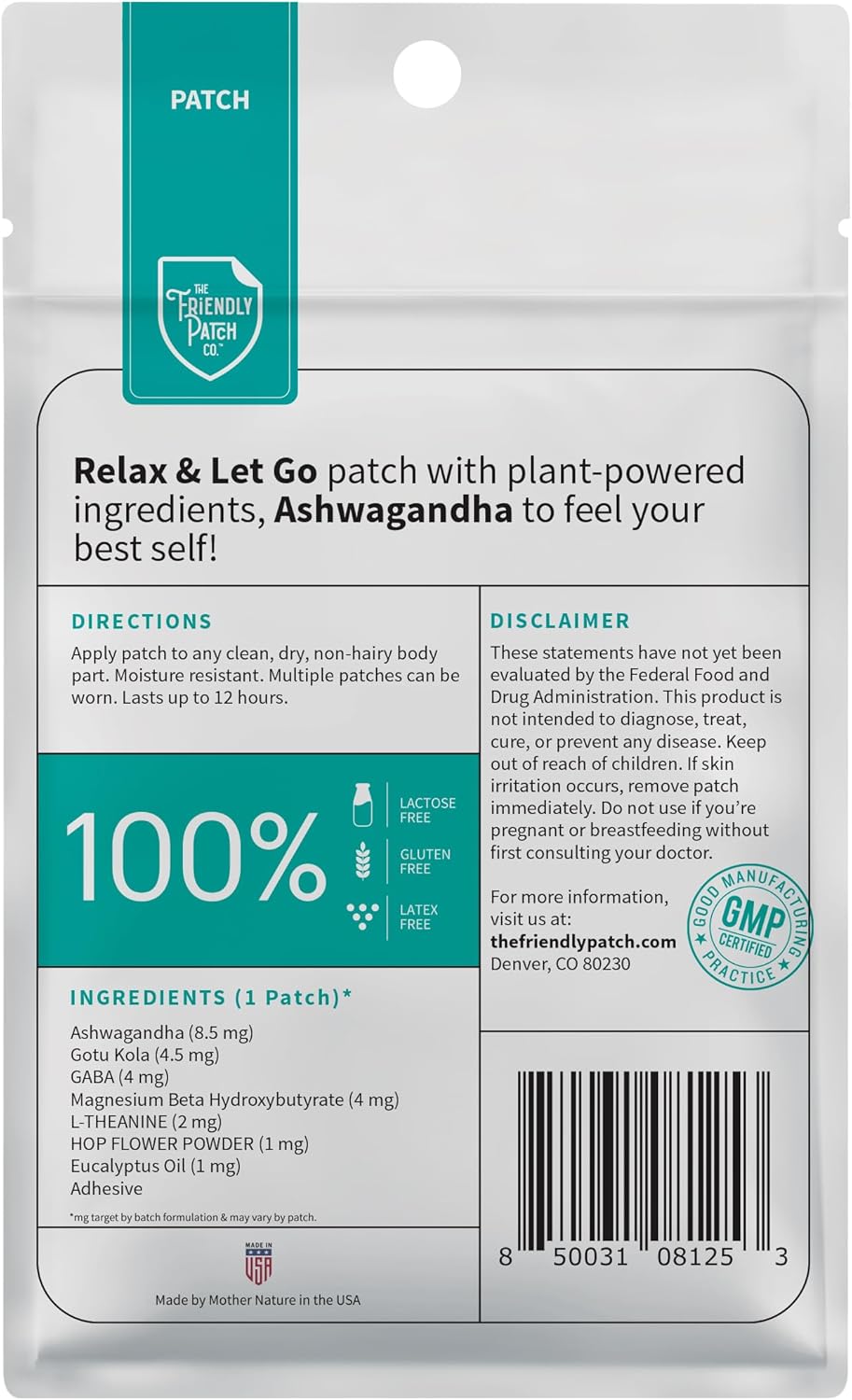 Calm Patch - Relax & Unwind with Ashwagandha, Gaba, Gotu Kola - Wellness Travel Patches by The Friendly Patch