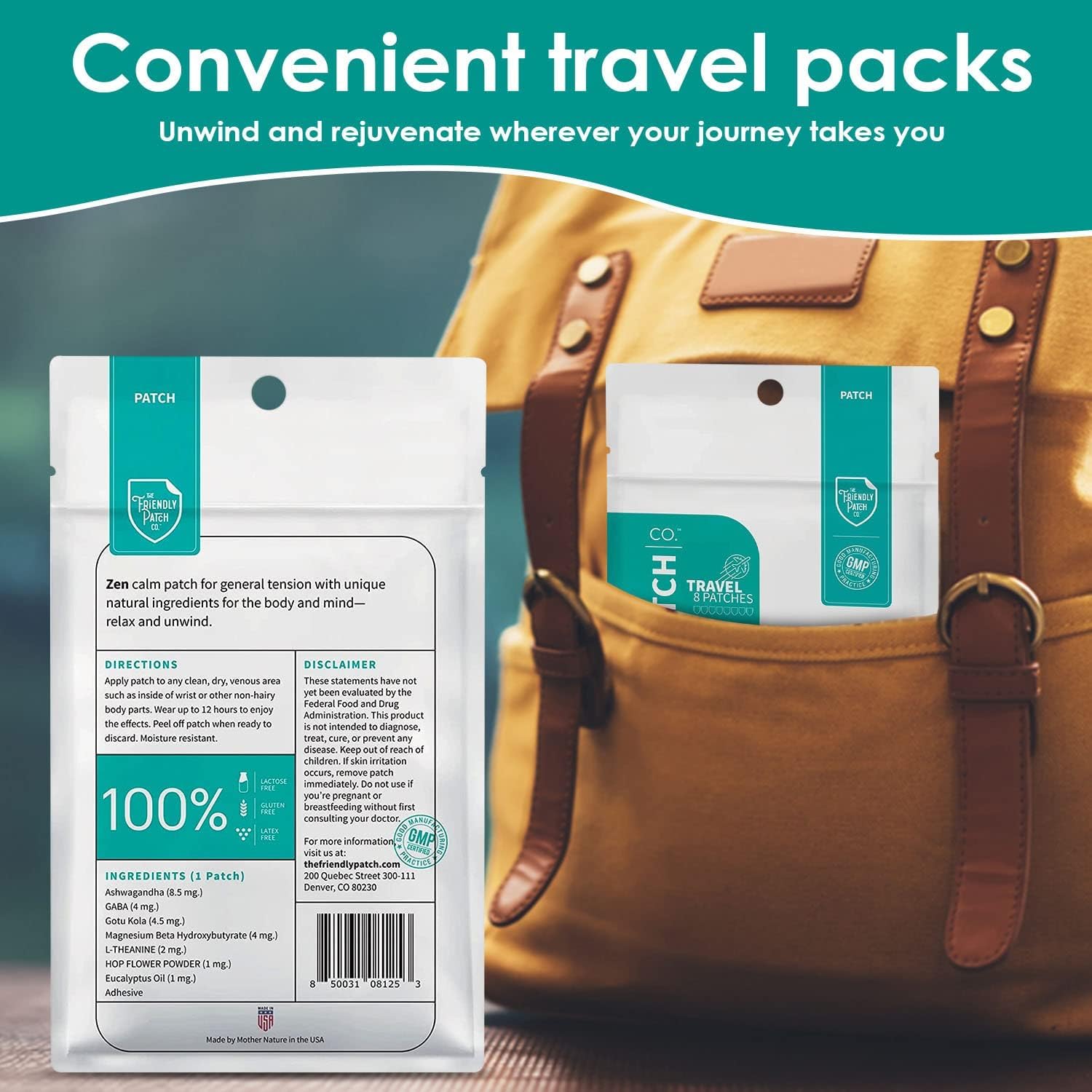 Calm Patch - Relax & Unwind with Ashwagandha, Gaba, Gotu Kola - Wellness Travel Patches by The Friendly Patch
