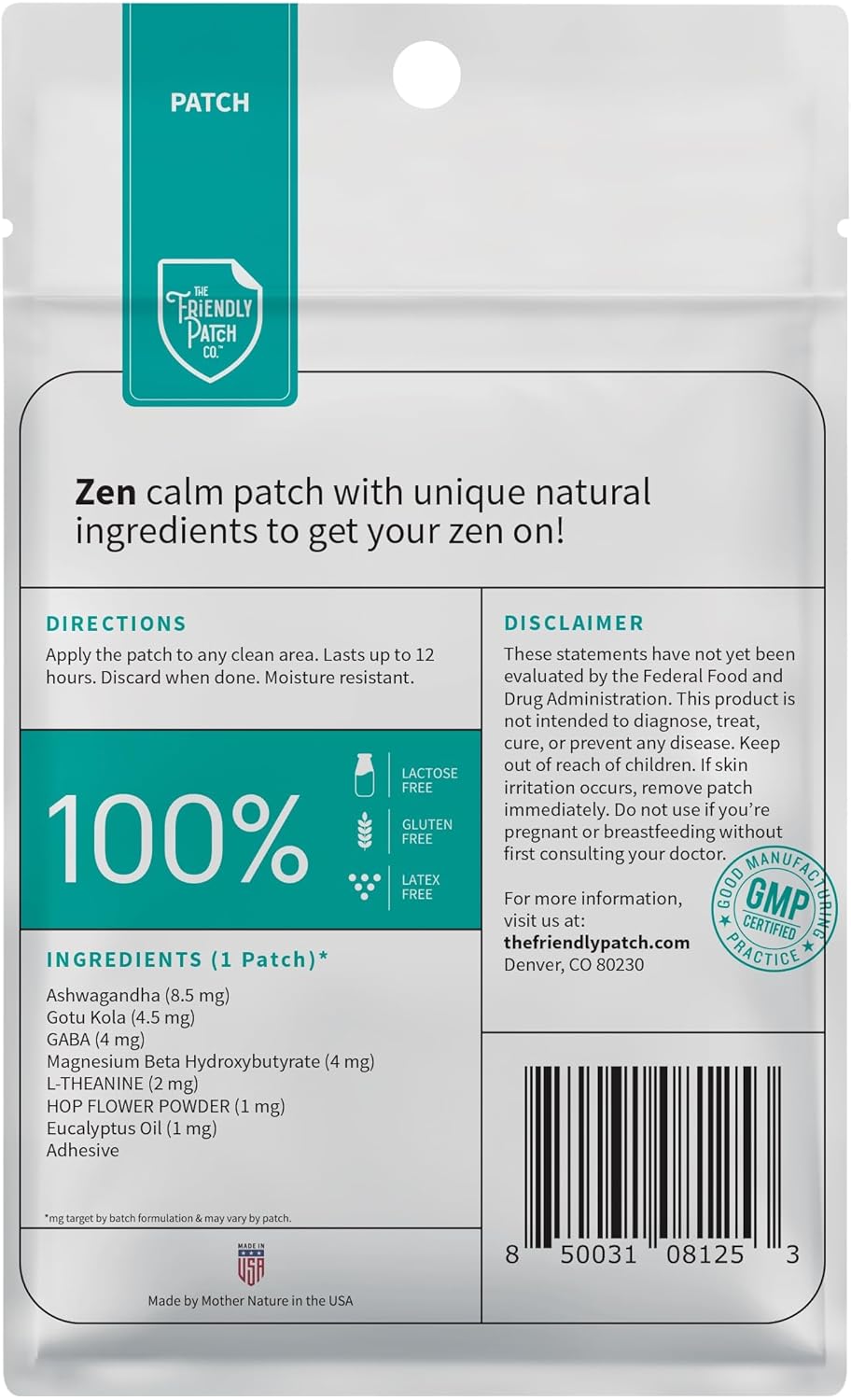 Calm Patch - Relax & Unwind with Ashwagandha, Gaba, Gotu Kola - Wellness Travel Patches by The Friendly Patch