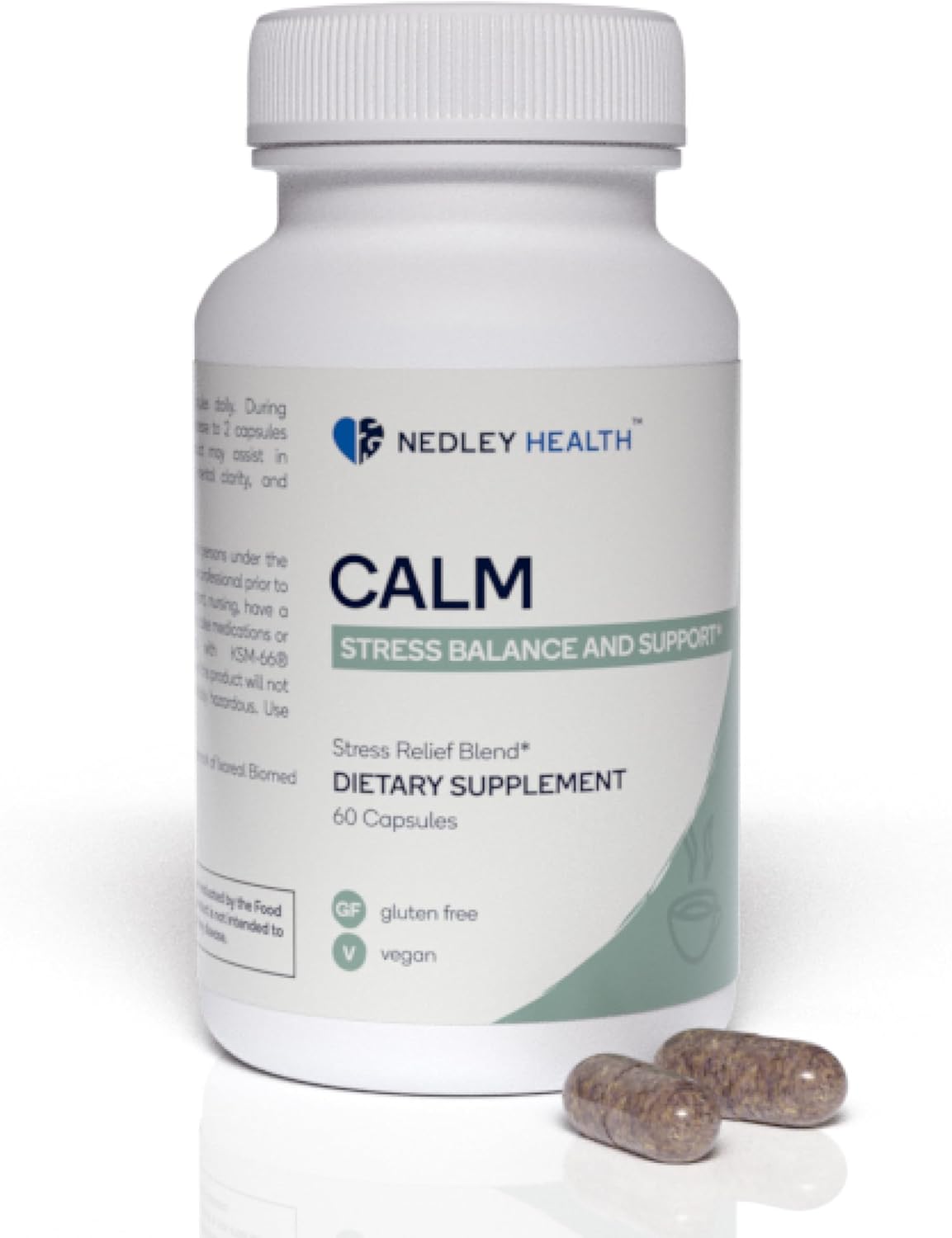 Calm Stress Relief & Mood Support Supplement - Natural Blend with Ashwagandha, Lemon Balm, L-Theanine - 60 Vegan Capsules