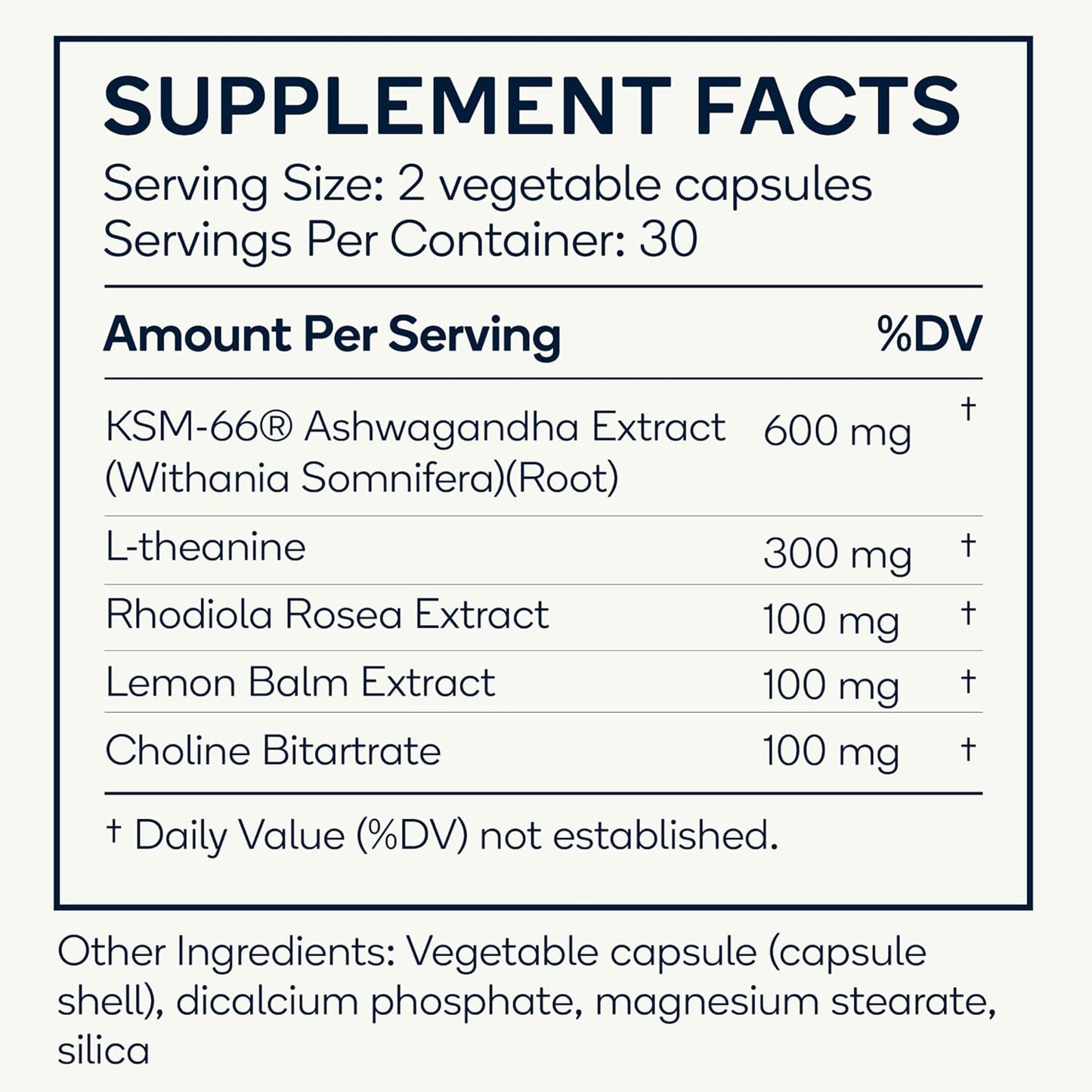 Calm Stress Relief & Mood Support Supplement - Natural Blend with Ashwagandha, Lemon Balm, L-Theanine - 60 Vegan Capsules