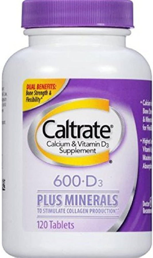Caltrate Calcium and Vitamin D with Minerals, 600 mg + D3, 120 Tablets - 1 Pack