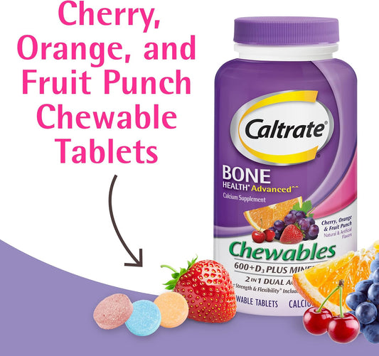 Caltrate Chewables 600 Plus D3 & Minerals Calcium Vitamin D Supplement, Variety Pack - 120 Count