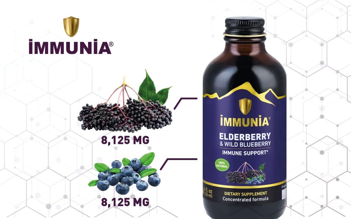 Canadian-made Immunia Elderberry & Wild Blueberry Concentrate for Immune Support - 24 Day Supply - Delicious Natural Taste - 1 Bottle