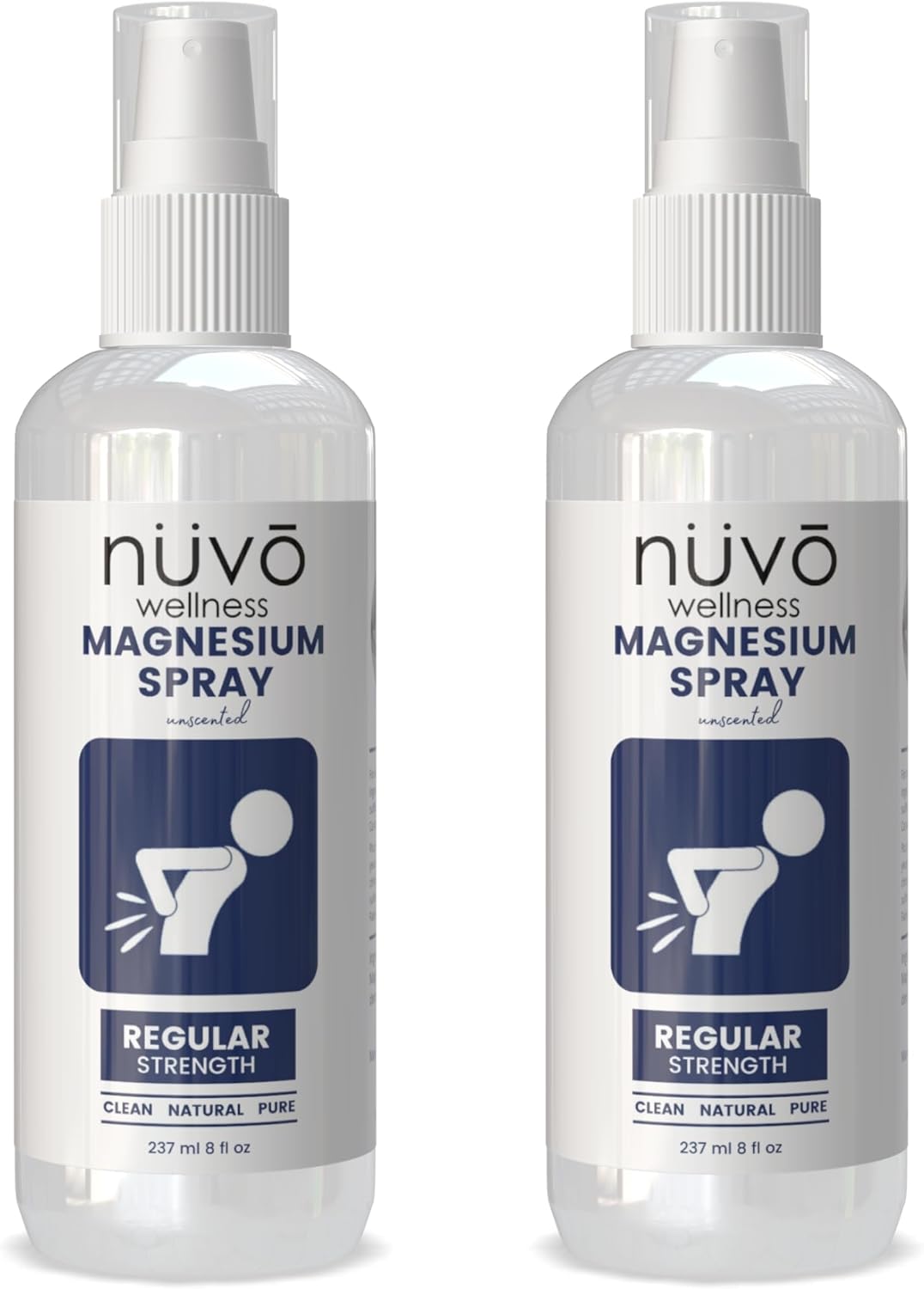 Canadian-made NUVO WELLNESS ESSENTIALS Unscented Magnesium Oil Spray - Regular Strength - 2 Pack of 8oz Bottles - 237 ml x 2