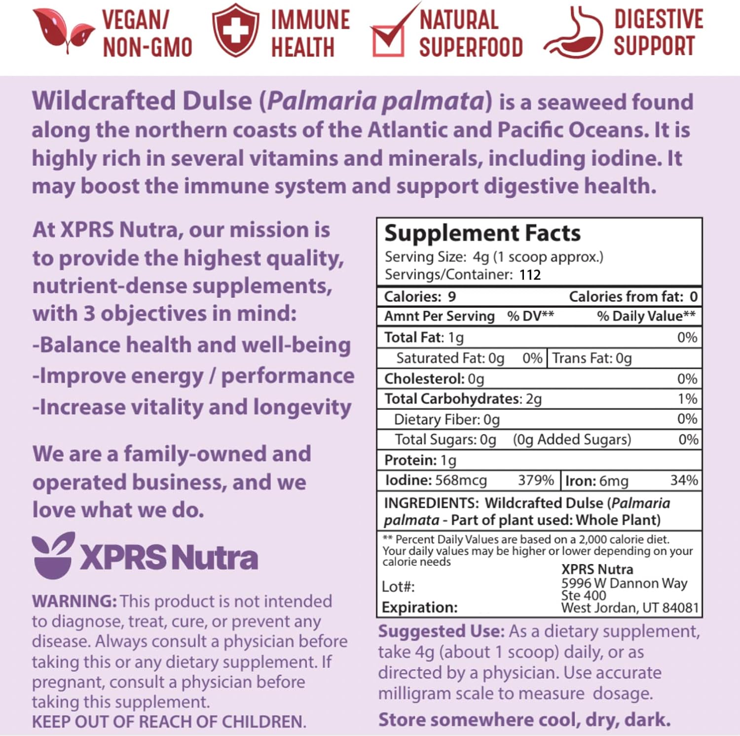 Canadian Wildcrafted Nova Scotia Dulse Powder for Thyroid and Bones - Vegan Friendly Atlantic Dulse Powder - 16 oz