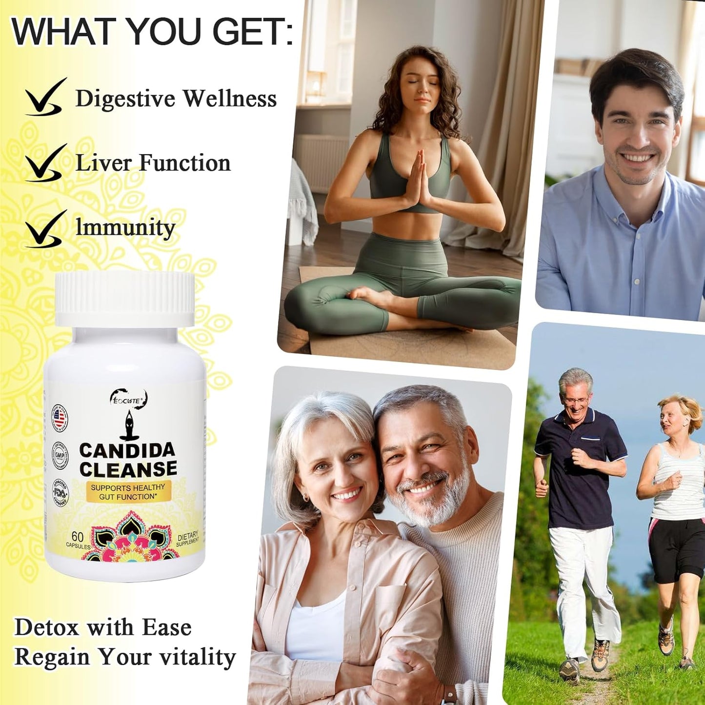 Candida Cleanse Capsules - Herbal Intestinal Detox with Probiotics, Oregano, Caprylic Acid, Black Walnut & Reishi - Gut & Colon Support