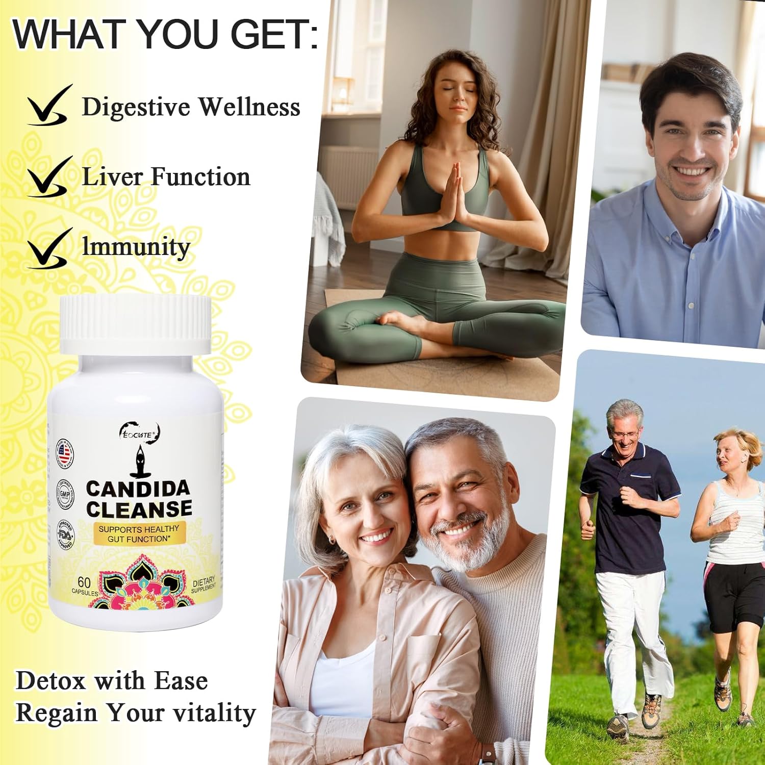 Candida Cleanse Capsules - Herbal Intestinal Detox with Probiotics, Oregano, Caprylic Acid, Black Walnut & Reishi - Gut & Colon Support