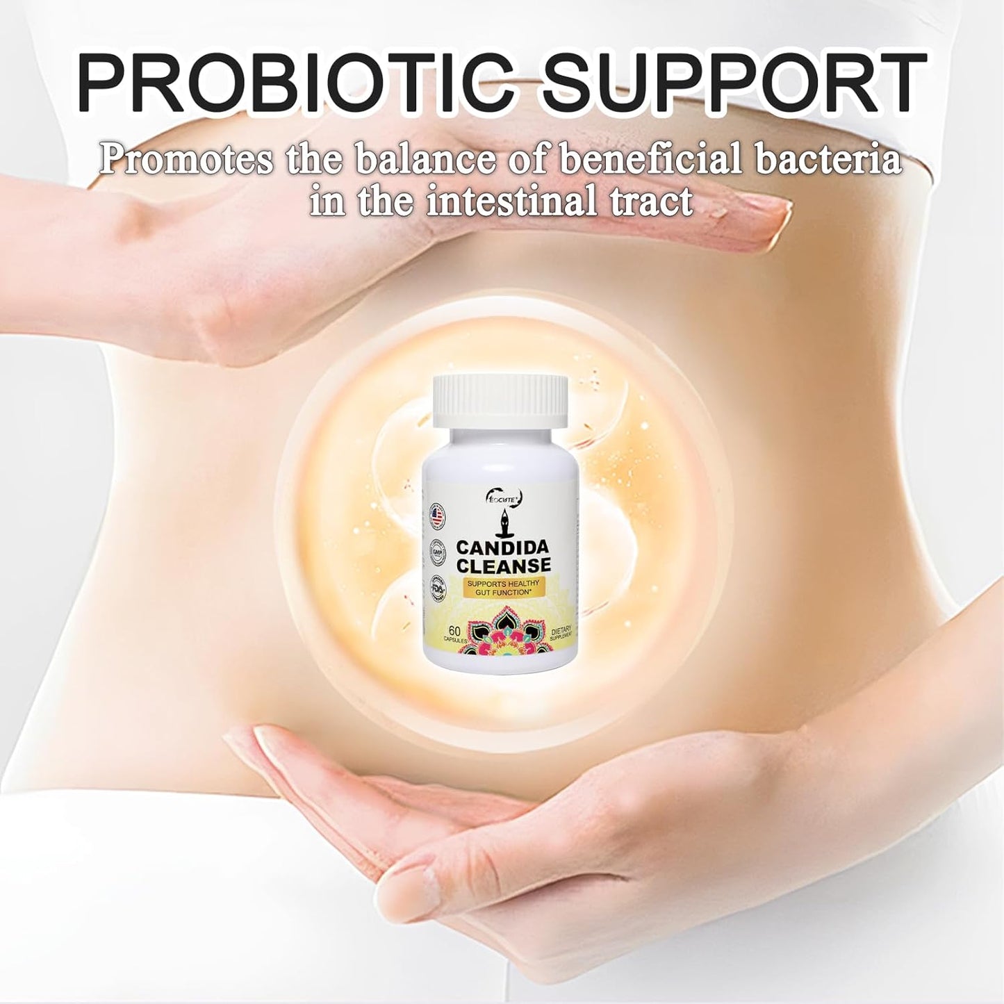 Candida Cleanse Capsules - Herbal Intestinal Detox with Probiotics, Oregano, Caprylic Acid, Black Walnut & Reishi - Gut & Colon Support