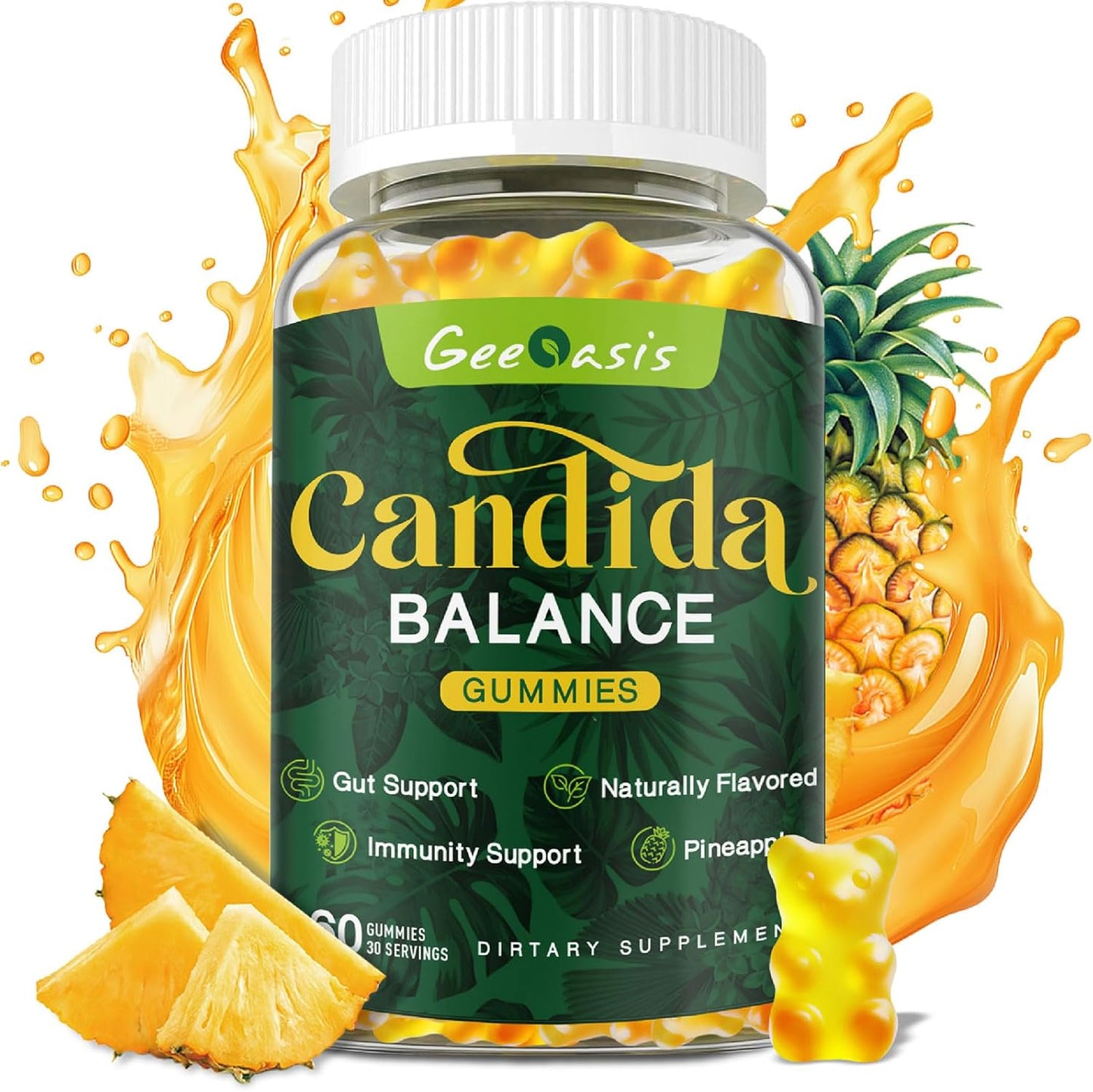 Candida Cleanse Gummies for Men & Women - Gut & Immune Support Supplement - Natural Pineapple Flavor - 60 Count