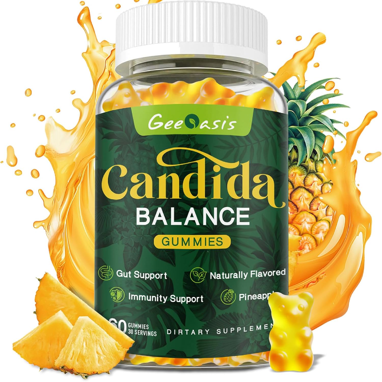 Candida Cleanse Gummies for Men & Women - Gut & Immune Support Supplement - Natural Pineapple Flavor - 60 Count