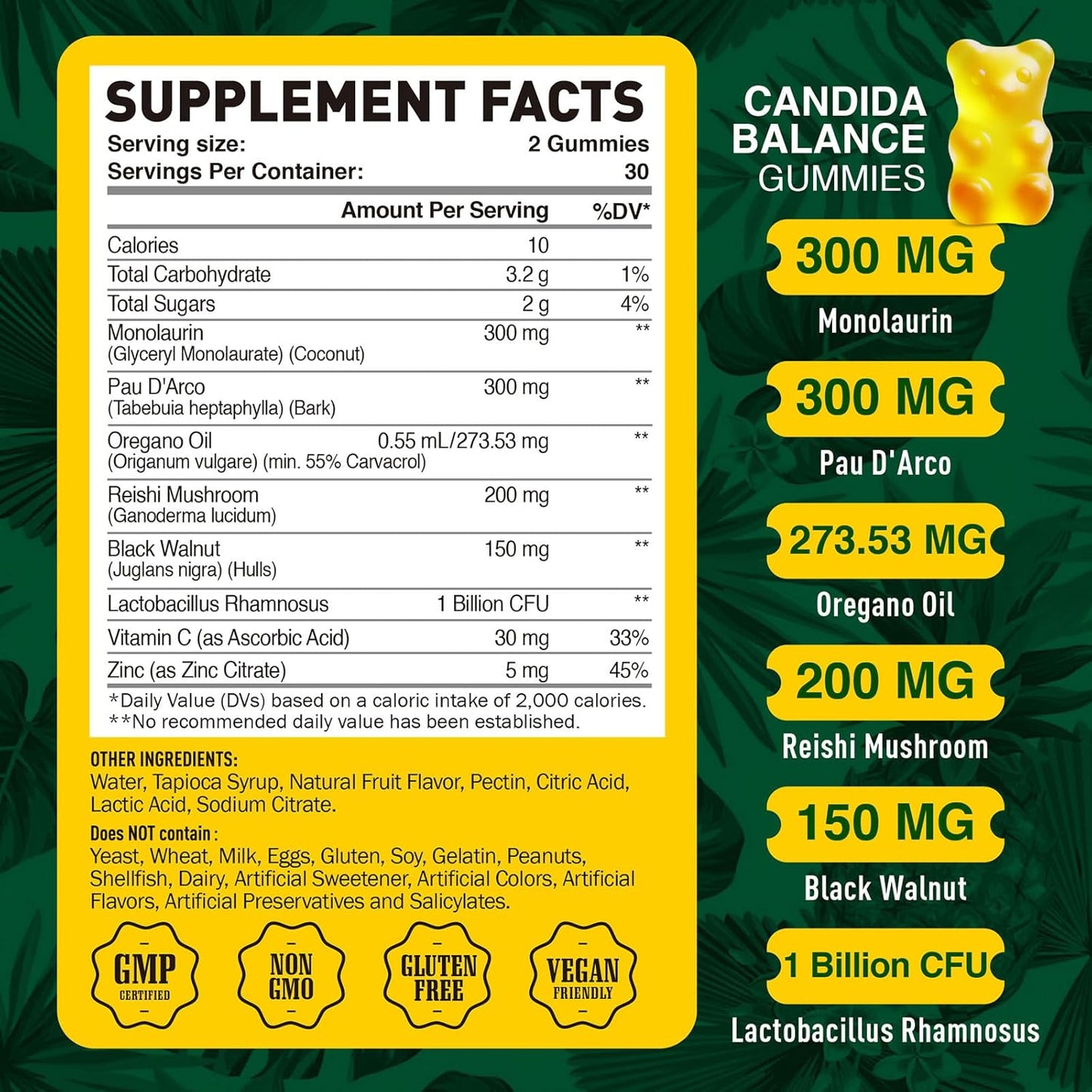 Candida Cleanse Gummies for Men & Women - Gut & Immune Support Supplement - Natural Pineapple Flavor - 60 Count