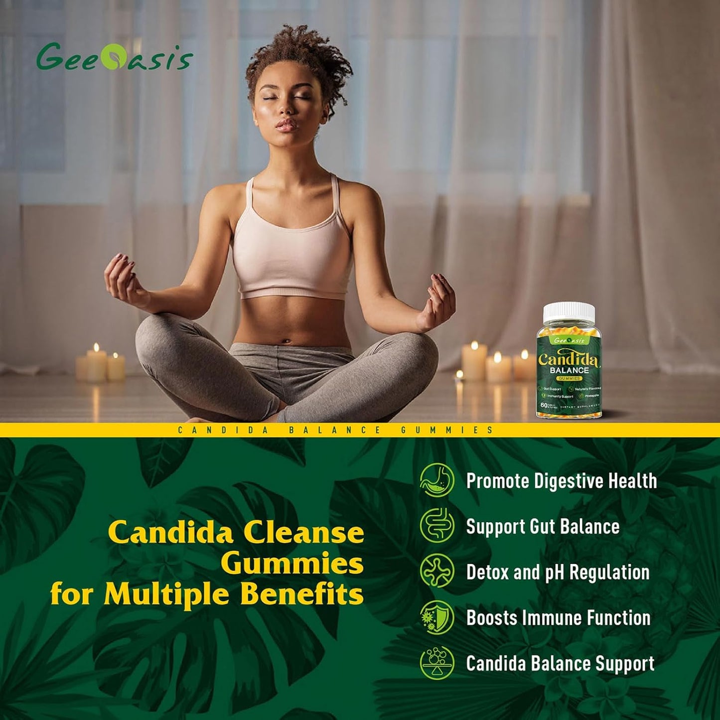 Candida Cleanse Gummies for Men & Women - Gut & Immune Support Supplement - Natural Pineapple Flavor - 60 Count