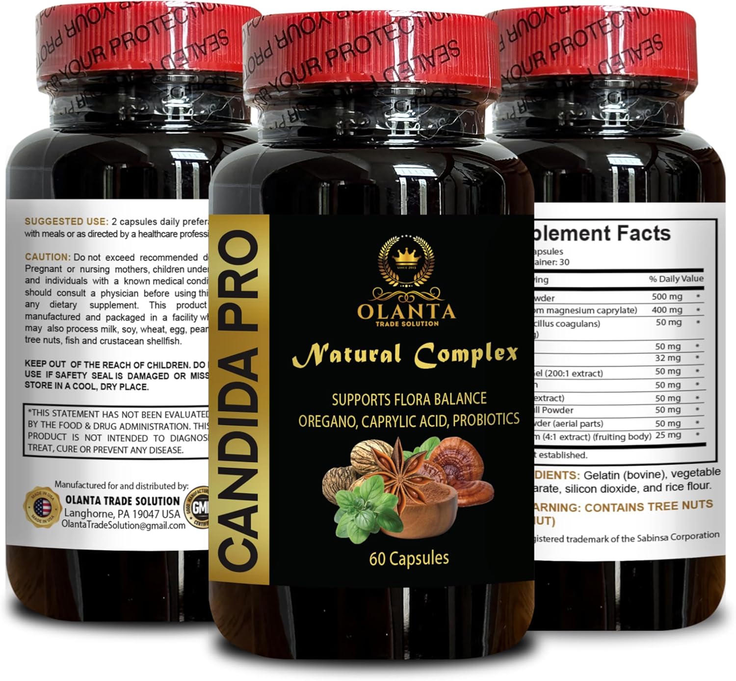 Candida Support Supplement - Digestive Aid Pills with Enzymes, Promotes Healthy Intestinal Flora & Immune System - 2 Bottles, 120 Capsules