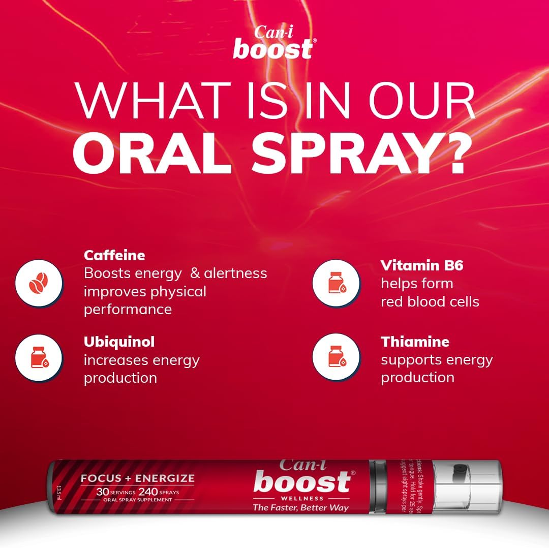 Cani Brands Brain Boost Oral Spray 6 Pack - 180 Servings | Fast Absorption Sublingual Vitamin B12, B6, Caffeine | Memory & Focus Supplement for Adults | Energize Your Brain with Can I Boost