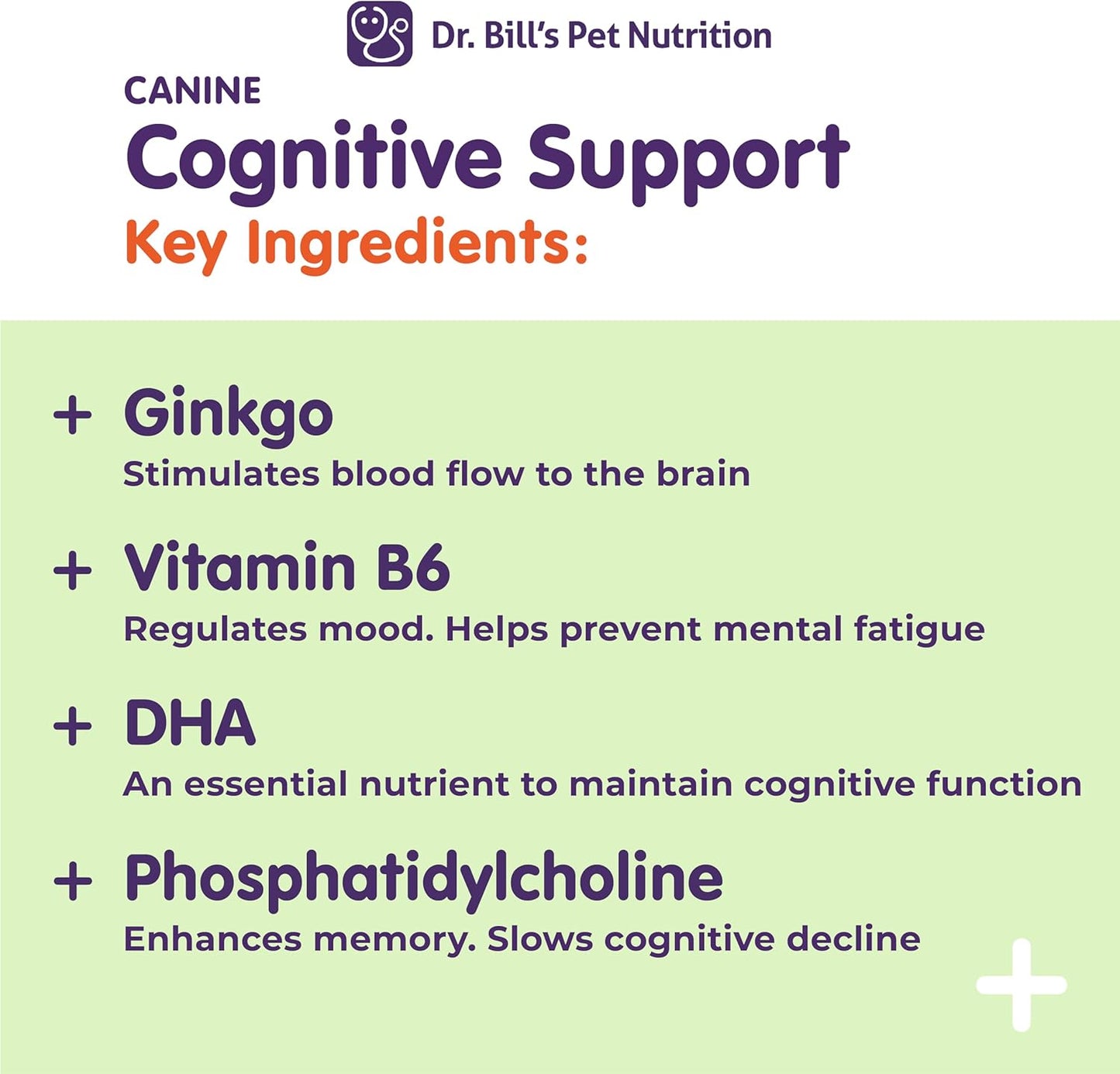 Canine Cognitive Support Supplement with Gingko Biloba, L-Carnosine, Vitamin B-12, L-Glutamine, L-Tyrosine, and DHA for Adult and Senior Dogs