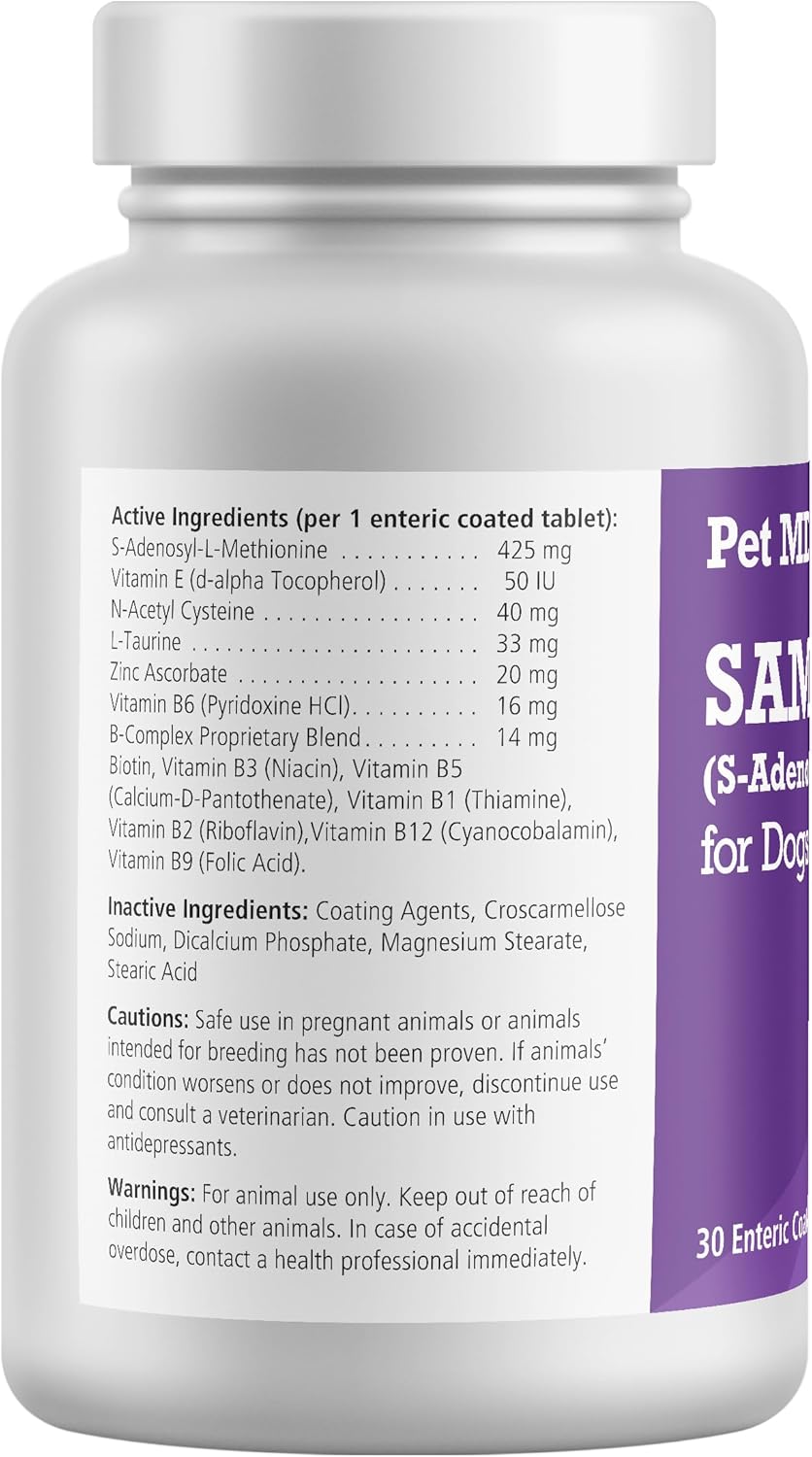 Canine Liver & Brain Health Support Supplement with B Vitamins - Pet MD Same Plus for Dogs - 30 Enteric Coated Tablets