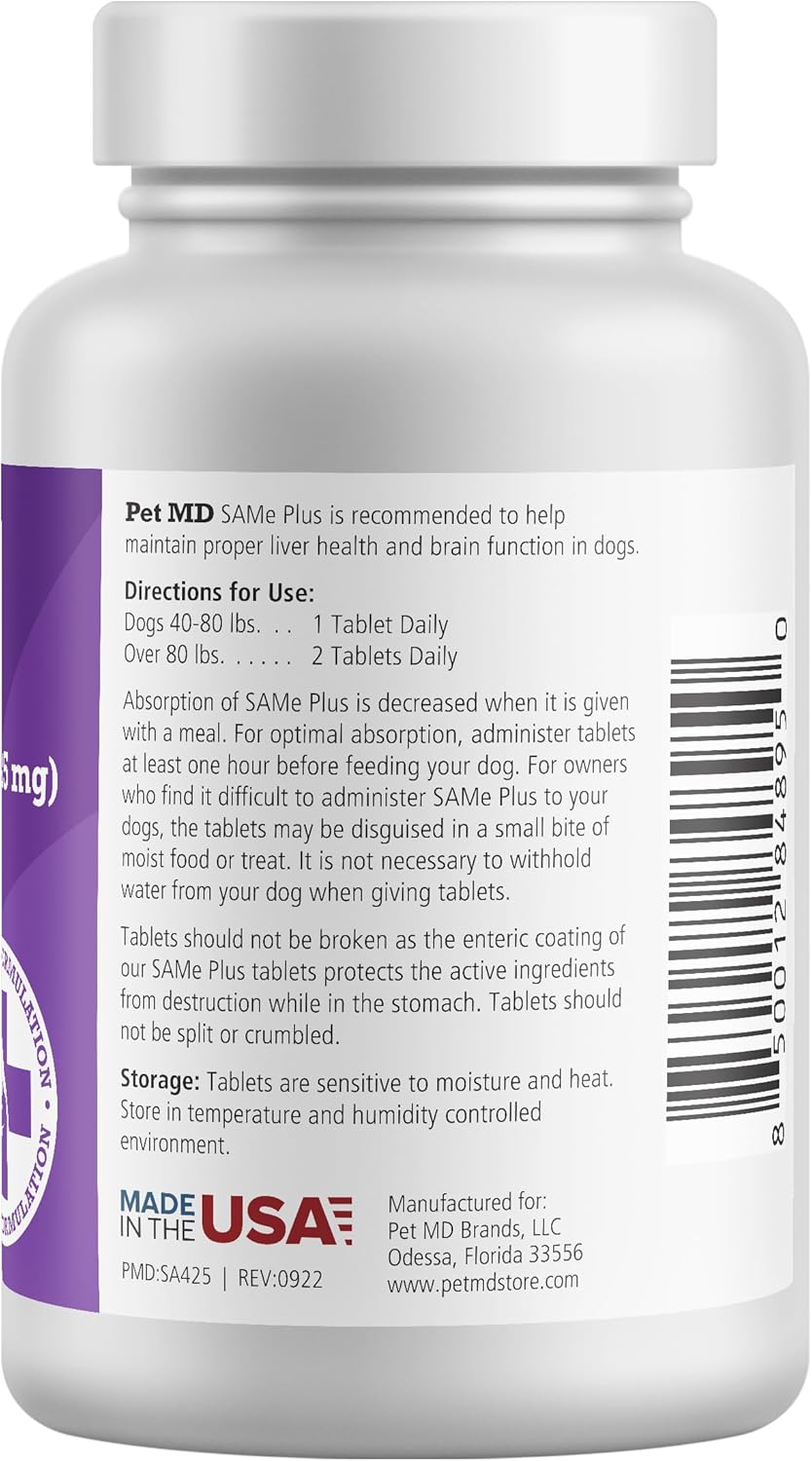 Canine Liver & Brain Health Support Supplement with B Vitamins - Pet MD Same Plus for Dogs - 30 Enteric Coated Tablets
