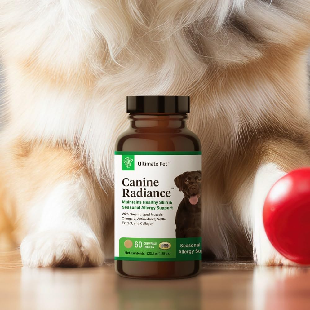 Canine Radiance Skin Allergy Support Supplement for Dogs - Omega-3 Skin Hydration & Antioxidants - 60 Chewable Tablets