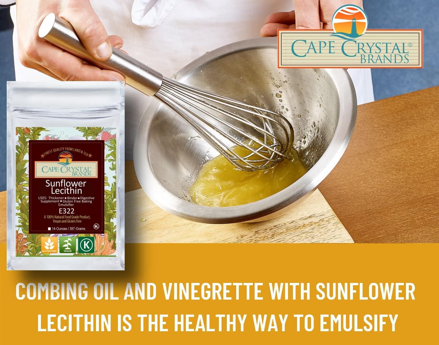 Cape Crystal Sunflower Lecithin Powder - 100% Natural & Gluten-Free (2 oz) - Vegan & Non-GMO Soy Alternative