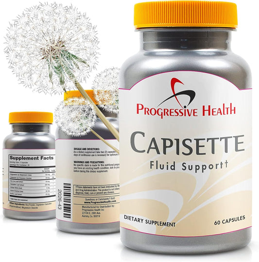 Capisette Water Retention Support Capsules - Reduce Swelling & Edema with Potassium, Dandelion Root - Progressive Health Dietary Supplement