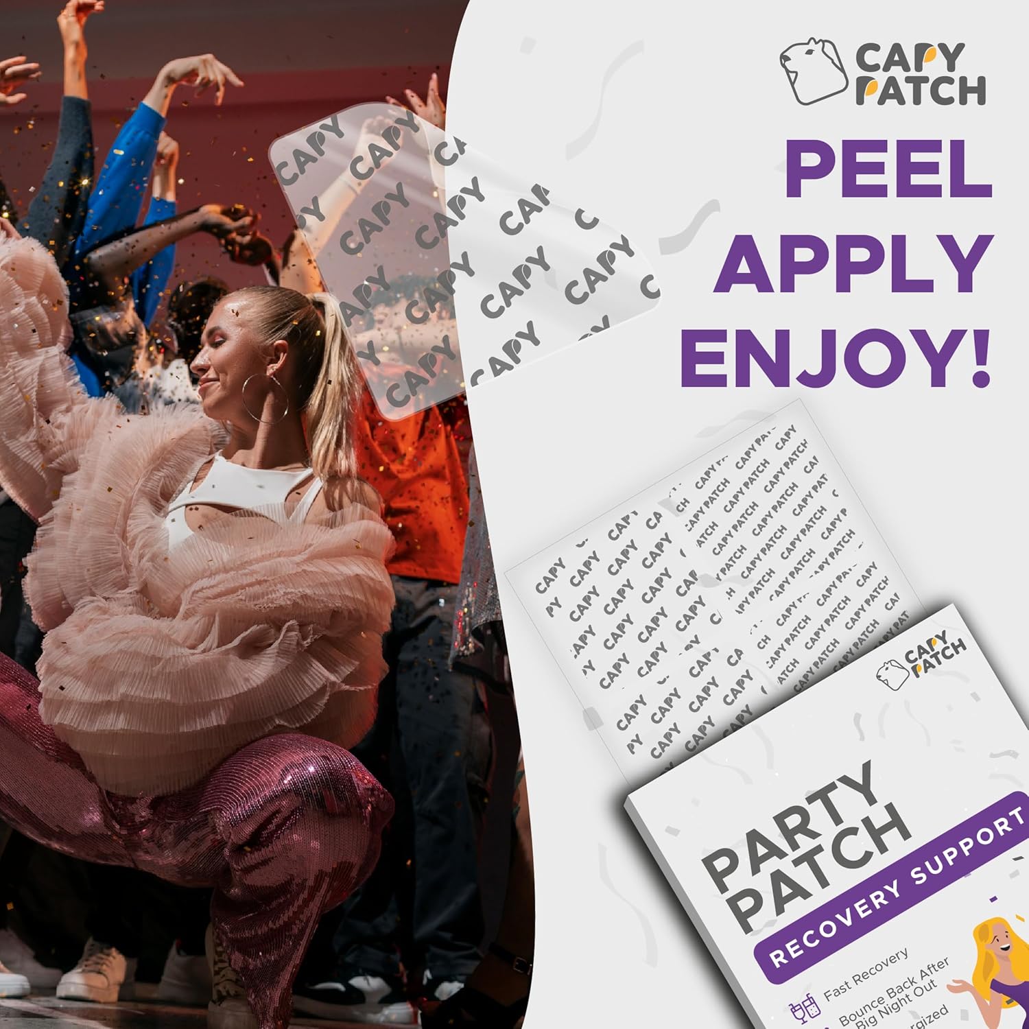 Capy Patch Rescue After Party Patch (30 Pack) - Natural Energy Boost with B12, Vitamin C, Green Tea - Stay Energized for Unforgettable Nights and Productive Mornings