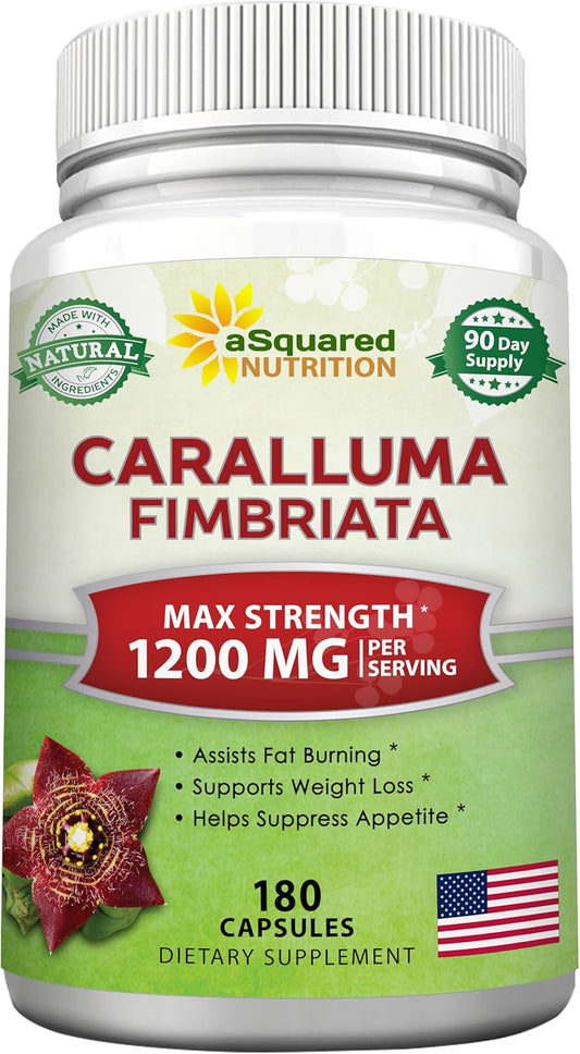 Caralluma Fimbriata 1200mg - 180 Capsules, Natural Appetite Suppressant & Energy Booster for Weight Loss, Max Strength Slimming Formula