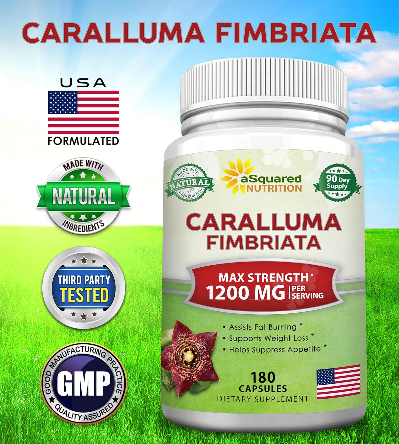 Caralluma Fimbriata 1200mg - 180 Capsules, Natural Appetite Suppressant & Energy Booster for Weight Loss, Max Strength Slimming Formula