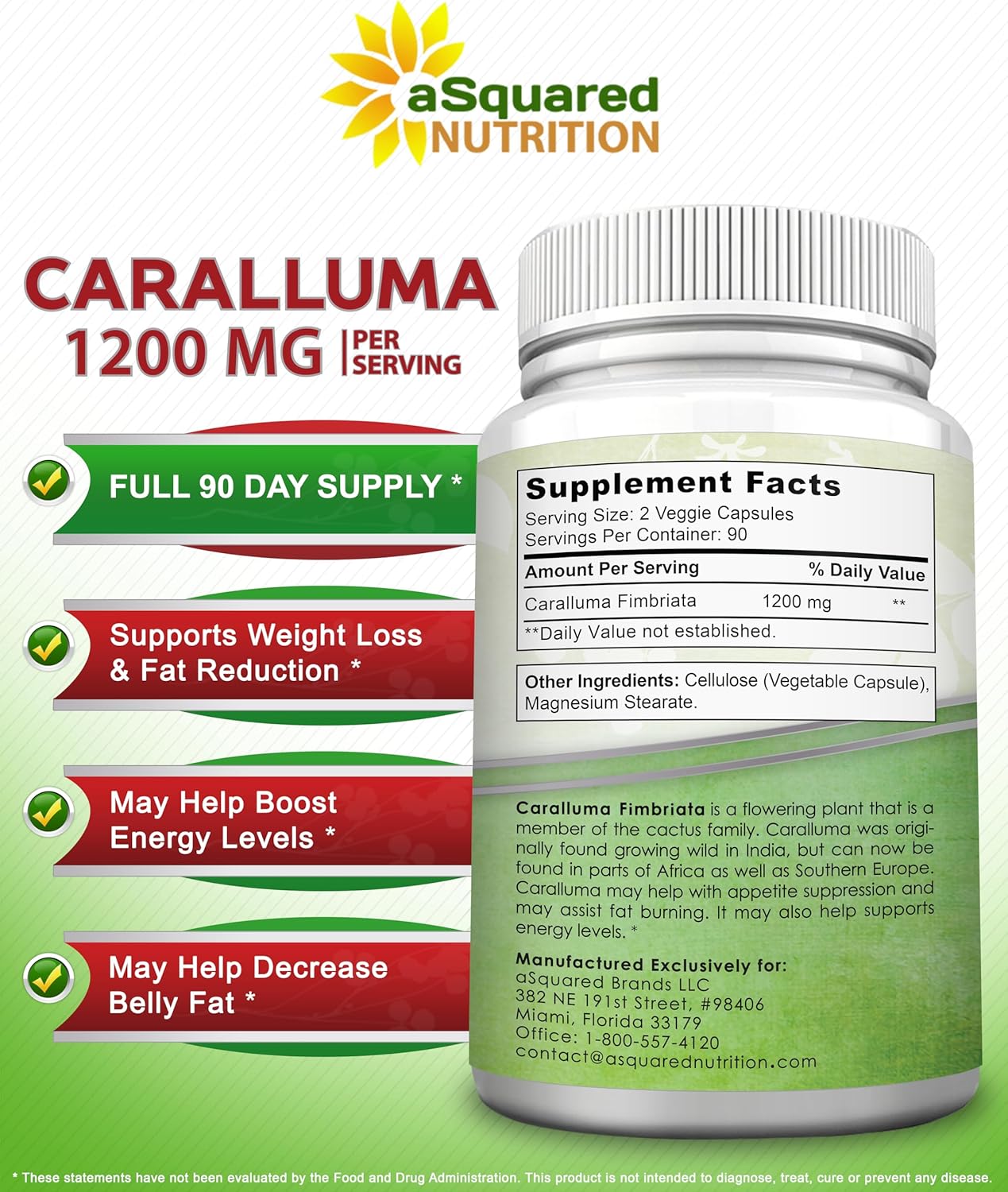 Caralluma Fimbriata 1200mg - 180 Capsules, Natural Appetite Suppressant & Energy Booster for Weight Loss, Max Strength Slimming Formula