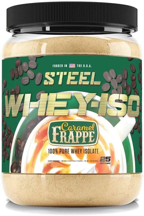 Caramel Frappe Whey Protein Isolate Powder by Steel Supplements | 25 Servings (1.53lbs) | BCAA & Essential Amino Acids | Easy Digestion | Low Carb