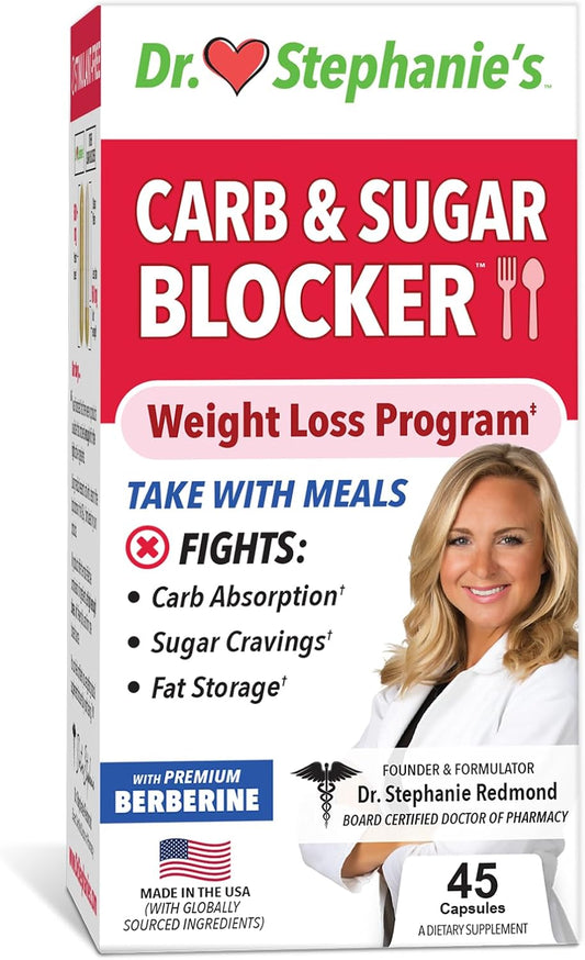 Carb and Sugar Blocker Supplement with Berberine and Gymnena - Reduces Carbs & Weight - Take with Meals for Best Results