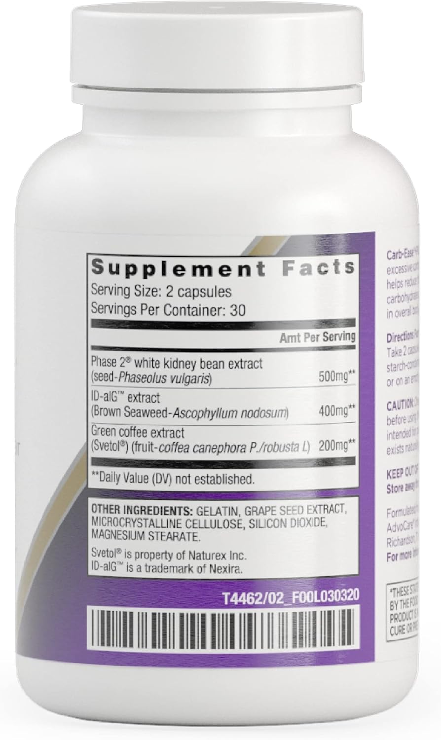 Carb-Ease Plus Supplement with Kidney Bean, Grape Seed & Green Coffee Extracts - Supports Metabolism - 60 Capsules