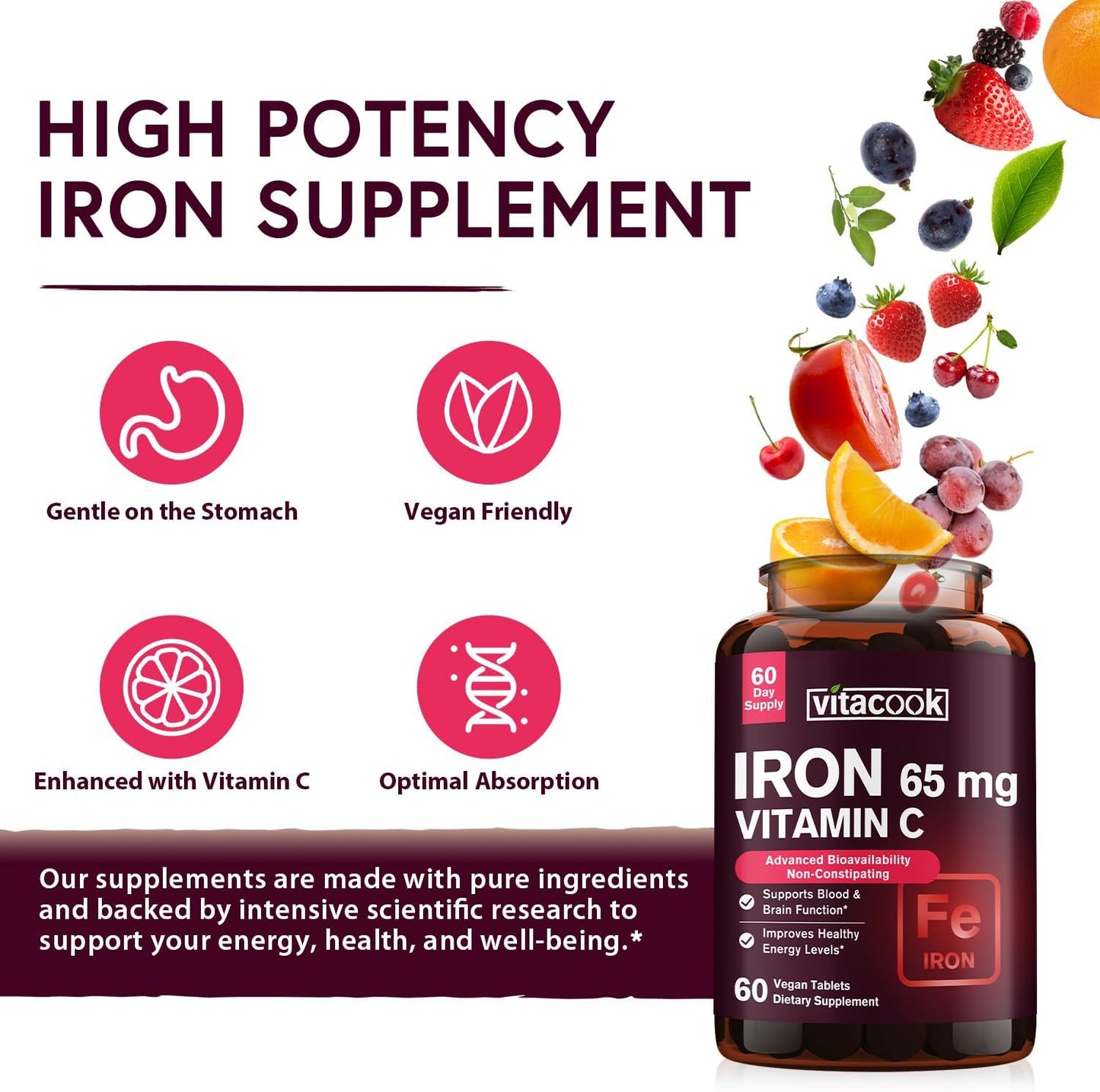 Carbonyl Iron & B12 Supplement Bundle - Zero Sugar, Gentle on Stomach, 5000 mcg B12, Vitamin C Boost