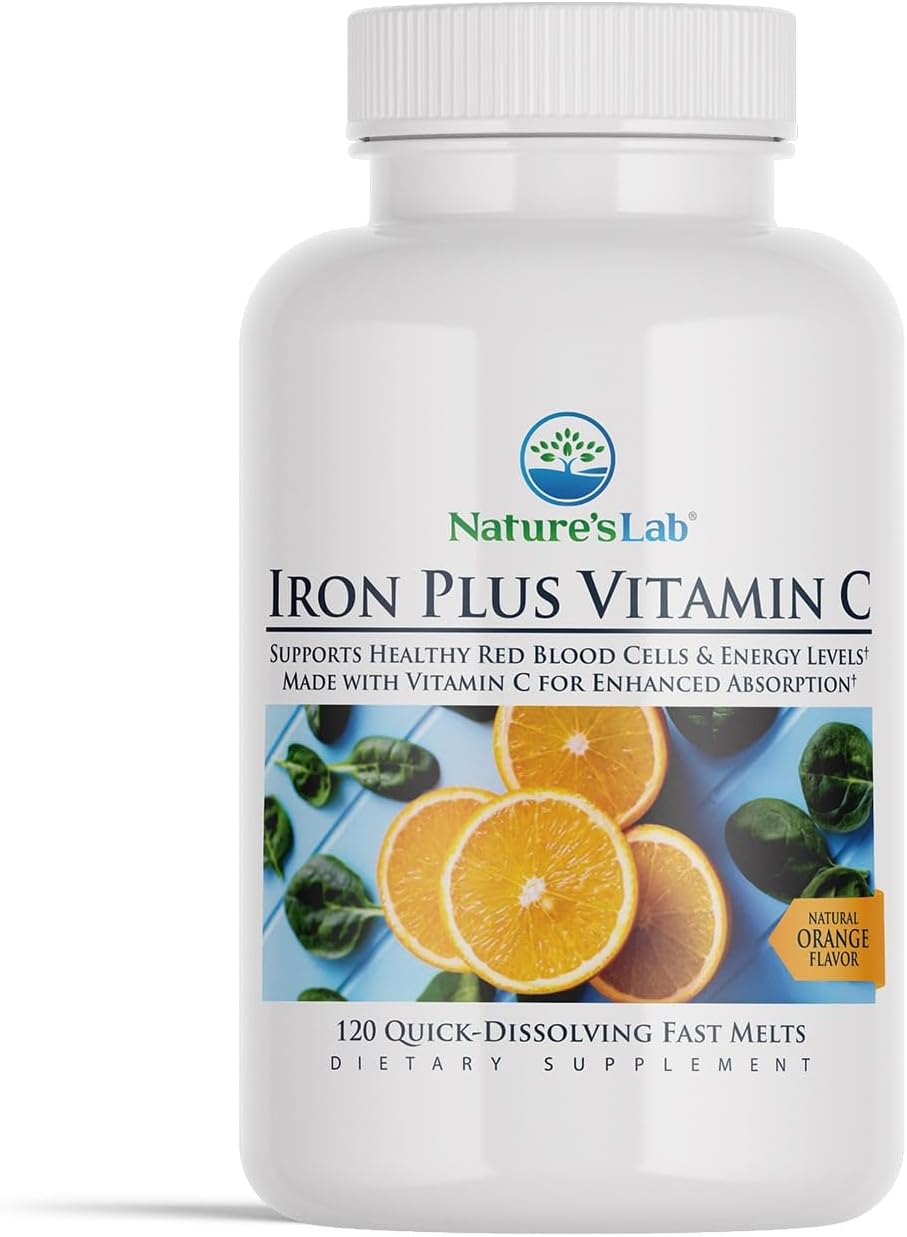 Carbonyl Iron Fast Melt Tablets with Vitamin C for Healthy Red Blood Cells - Gentle on Stomach, High Absorption - 120 Tablets
