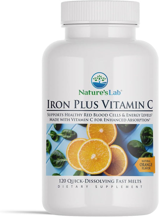 Carbonyl Iron Fast Melt Tablets with Vitamin C for Healthy Red Blood Cells - Gentle on Stomach, High Absorption - 120 Tablets