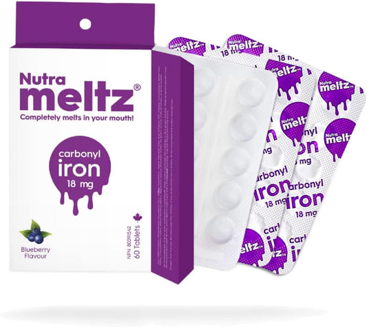 Carbonyl Iron Supplement 18mg Quick Dissolving Tablets - Boost Energy, Focus & Immunity - Blueberry Flavor - 60 Tablets