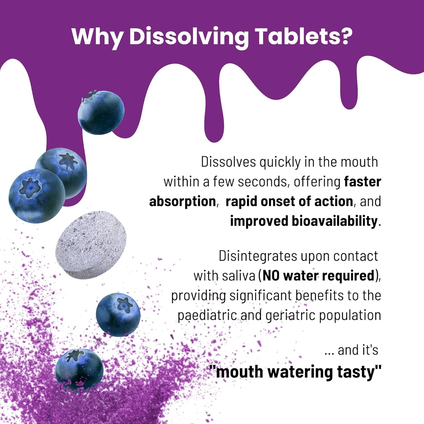 Carbonyl Iron Supplement 18mg Quick Dissolving Tablets - Boost Energy, Focus & Immunity - Blueberry Flavor - 60 Tablets