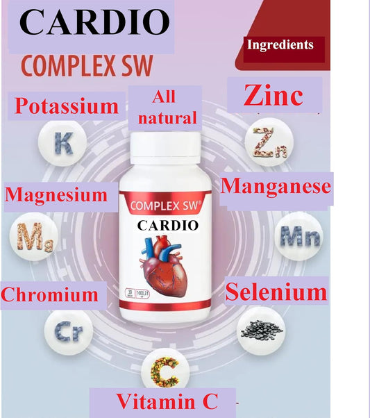 Cardio Heart Health Supplements for Healthy Blood Circulation & Blood Pressure Support - 30 Capsules with Essential Minerals