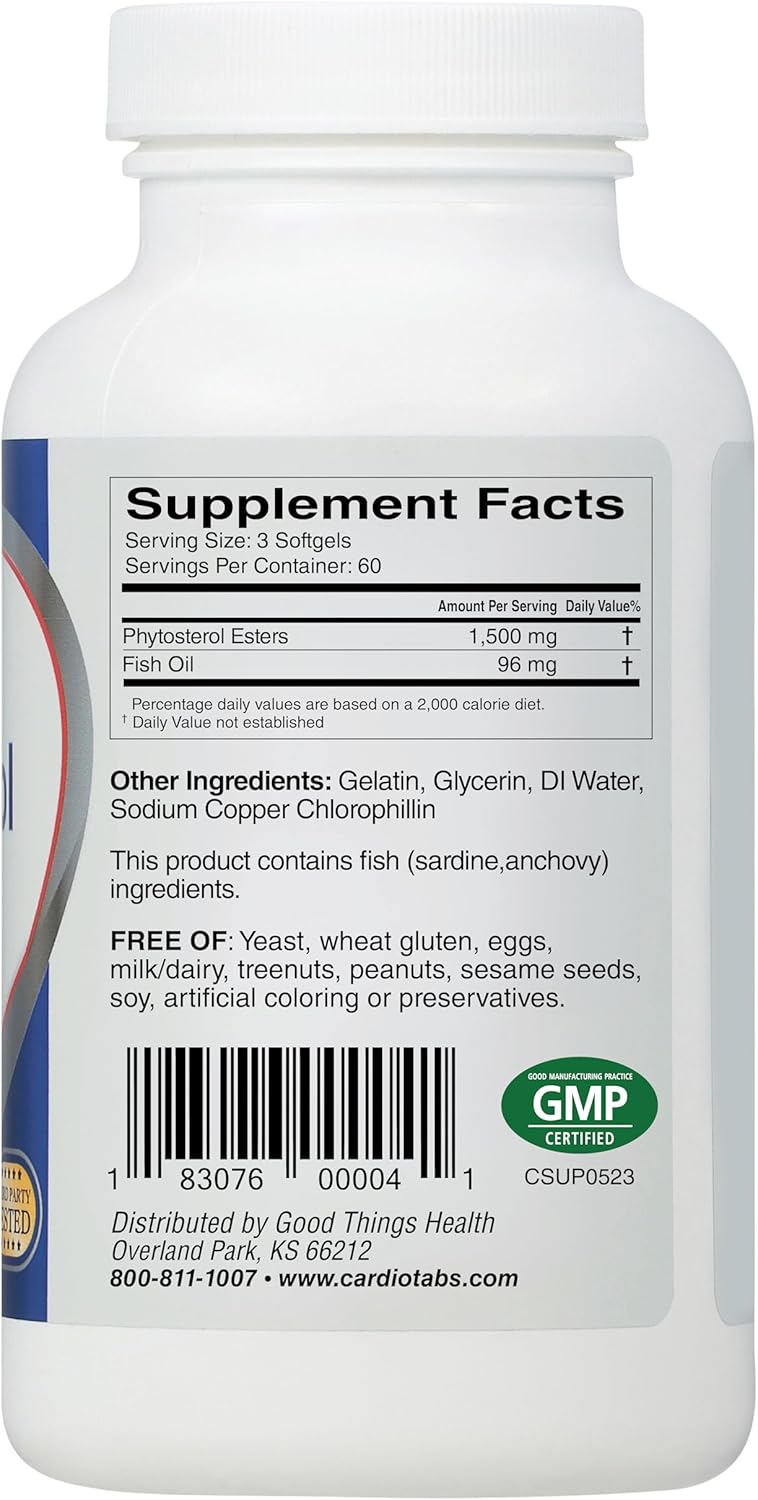 CardioTabs CardioSterol Plant Sterols & Fish Oil Supplement with Mixed Tocopherols - 180 Softgels - 60 Day Supply