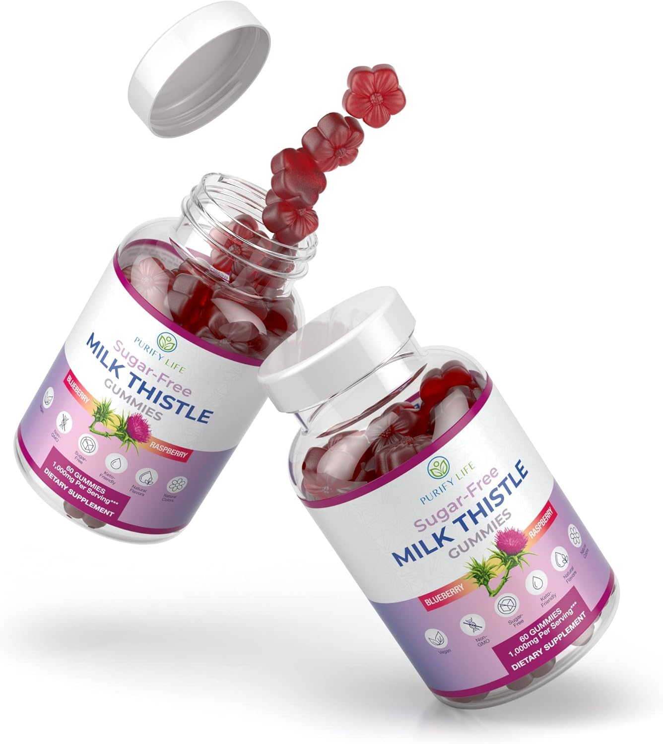 Cardo Mariano Vegan Liver Cleanse Gummies with Milk Thistle Extract (1000mg/serv) - Sugar-Free Detox & Antioxidant Support, Cell Repair Supplement