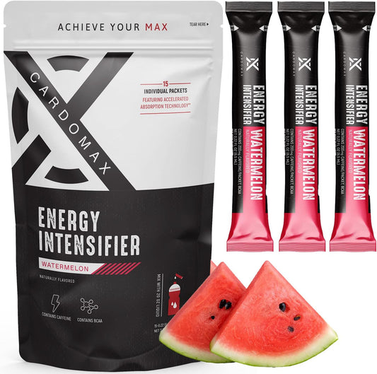 CardoMax Clear Liquid Mix - Pre-Workout Supplement with Caffeine, BCAA, & 100% Vitamin B3, 6&12 - Watermelon Flavor, Keto & Vegan Friendly - 15 Count