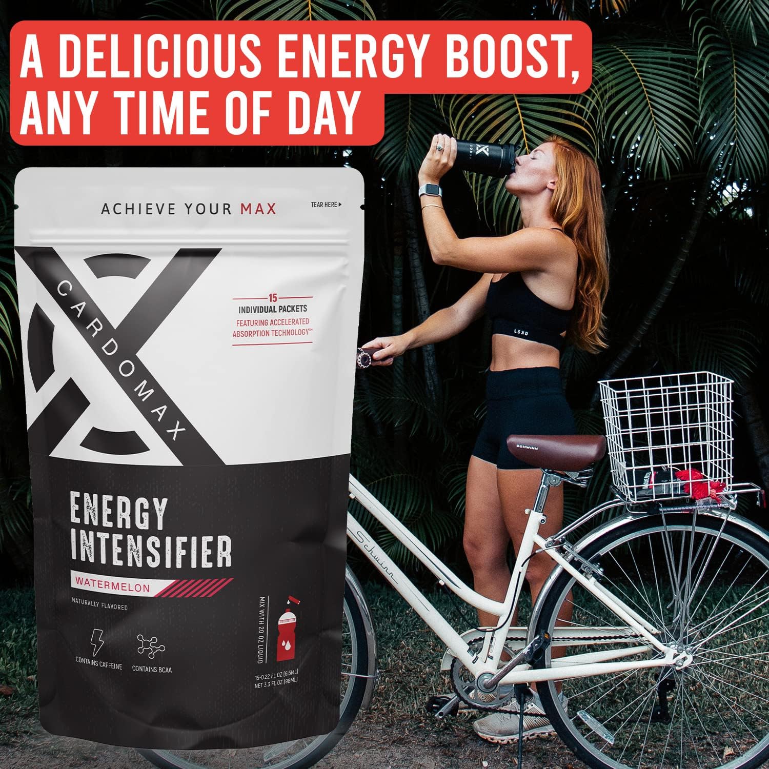 CardoMax Clear Liquid Mix - Pre-Workout Supplement with Caffeine, BCAA, & 100% Vitamin B3, 6&12 - Watermelon Flavor, Keto & Vegan Friendly - 15 Count