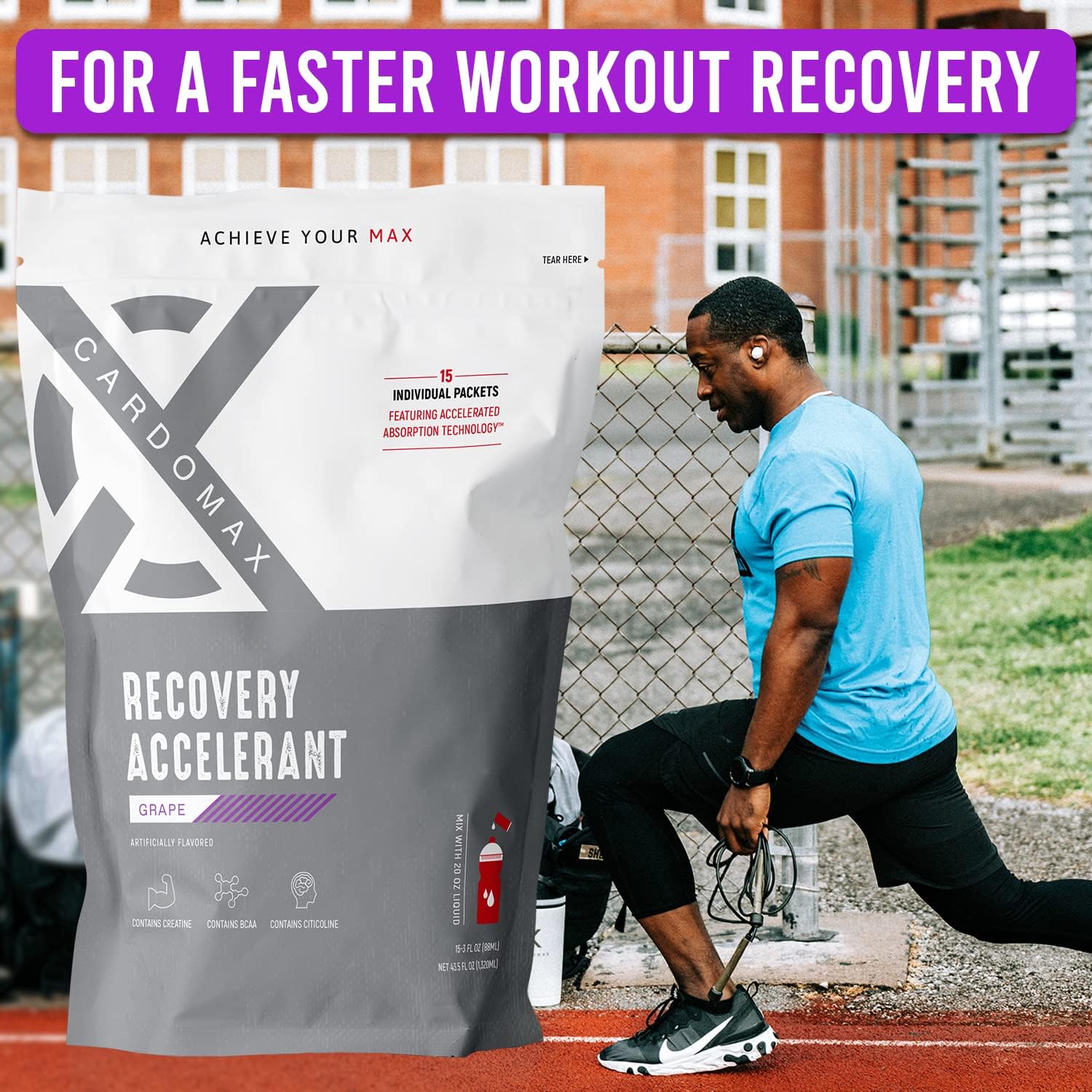 CardoMax Grape Recovery Accelerant Liquid with BCAAs, Glutamine, Creatine, Vitamin C - Keto, Vegan, Sugar-Free - Muscle Recovery & No Calories