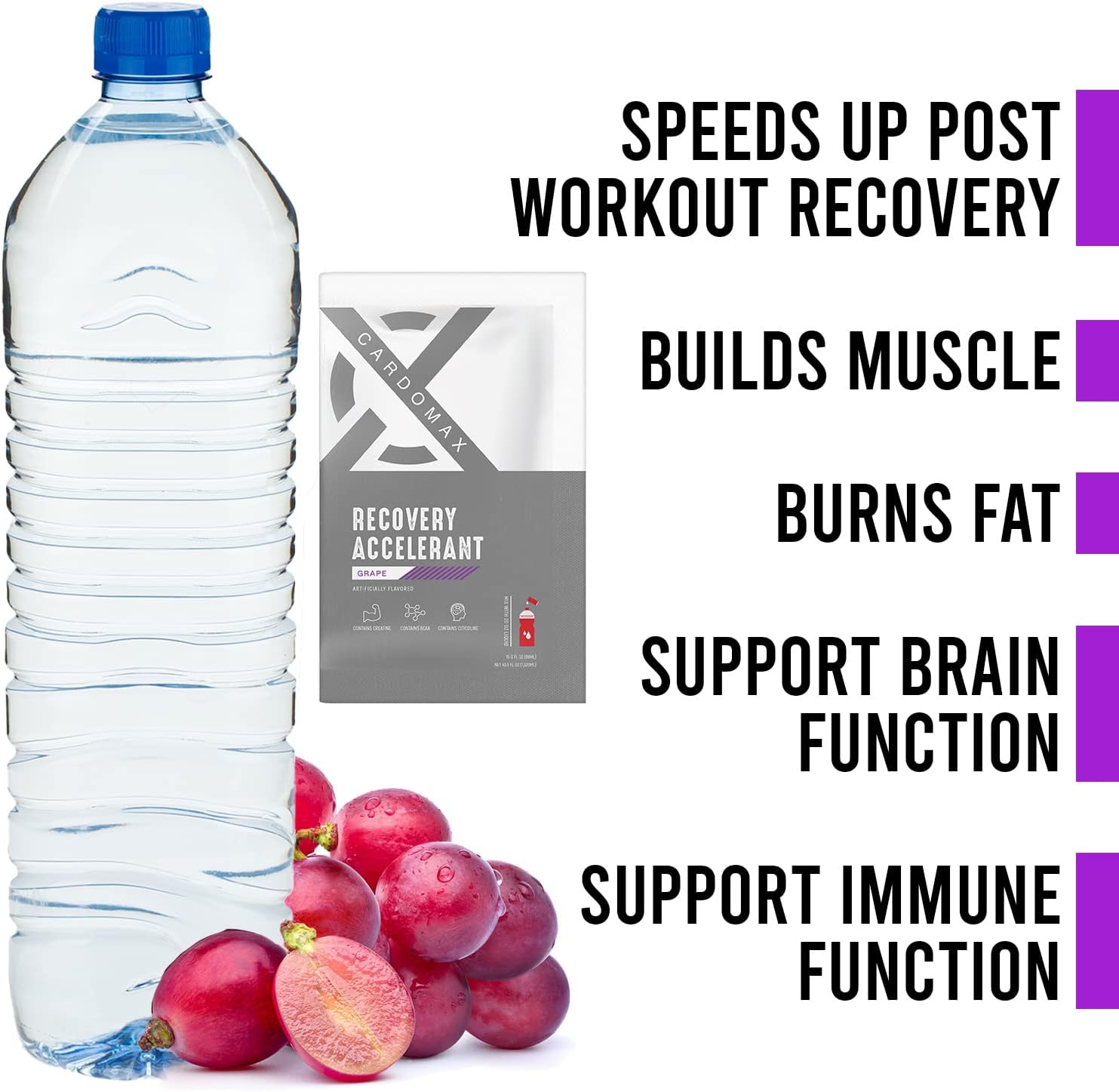 CardoMax Grape Recovery Accelerant Liquid with BCAAs, Glutamine, Creatine, Vitamin C - Keto, Vegan, Sugar-Free - Muscle Recovery & No Calories