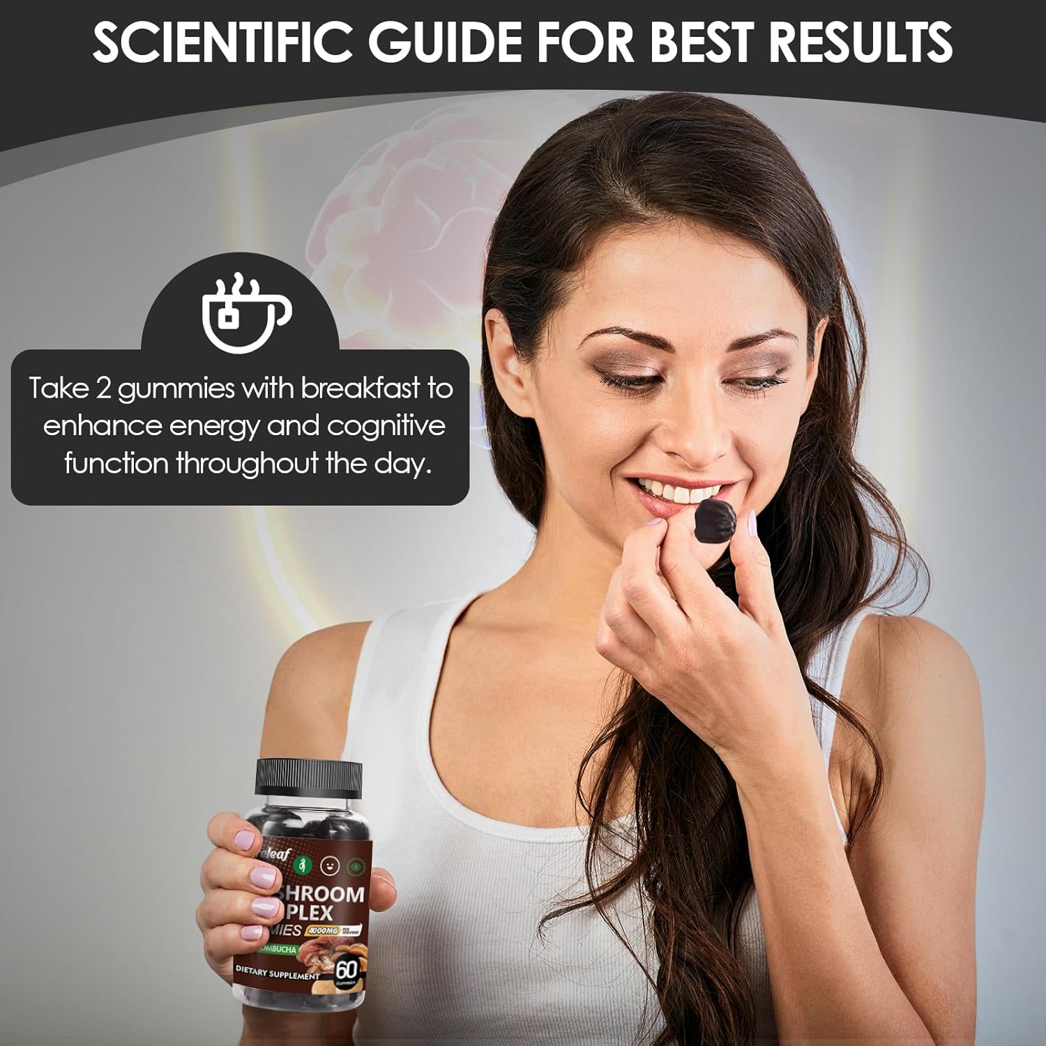 Careleaf Lion's Mane Mushroom Gummies - 9-in-1 Focus & Energy Supplement for Immune Support - 60 Count Boost Mood & Energy - Kombucha Flavor