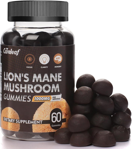 careleaf Lions Mane Mushroom Gummies - Nootropic Brain Supplement for Immune Support & Stress Relief - Berry Flavor - 60 Count
